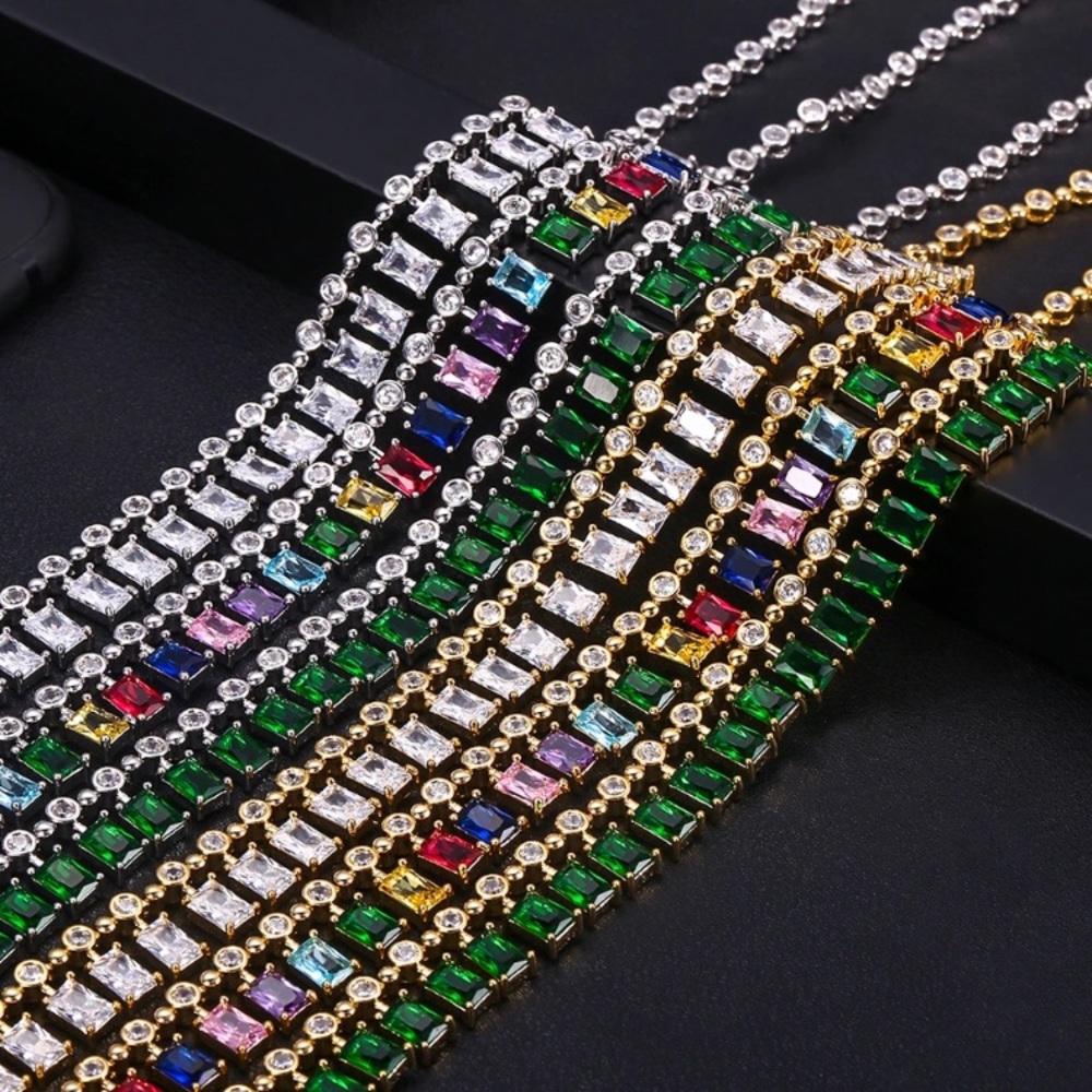Rainbow Dangle Baguette Choker Necklace - Picture 4 of 4